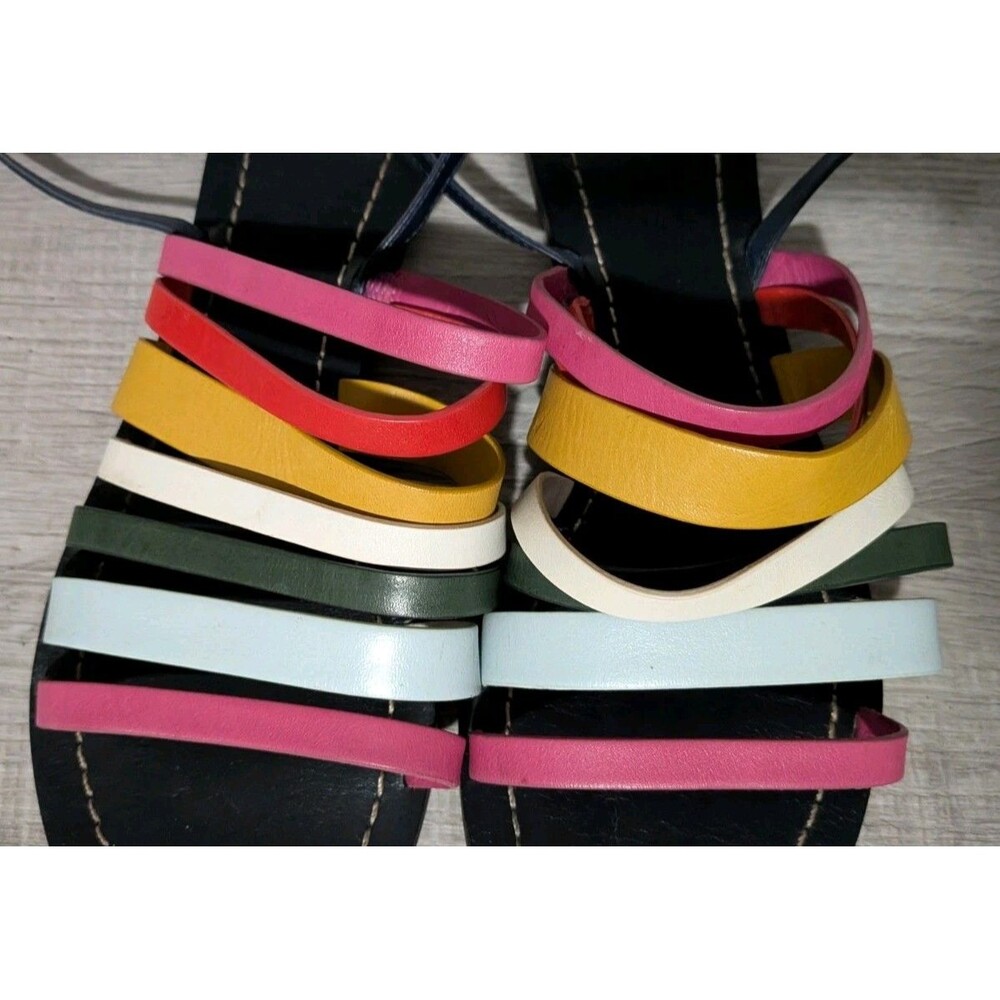Tory Burch Patos Leather Multi Strap Flat Sandal Rainbow Ankle Strap 8.5 Strappy - Picture 3 of 10